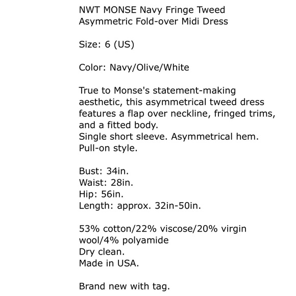 💙 MONSE Fringe Tweed Asymmetric Maxi Midi Dress 6 - Picture 11 of 11